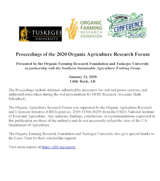 2020 Organic Agriculture Research Symposium report cover