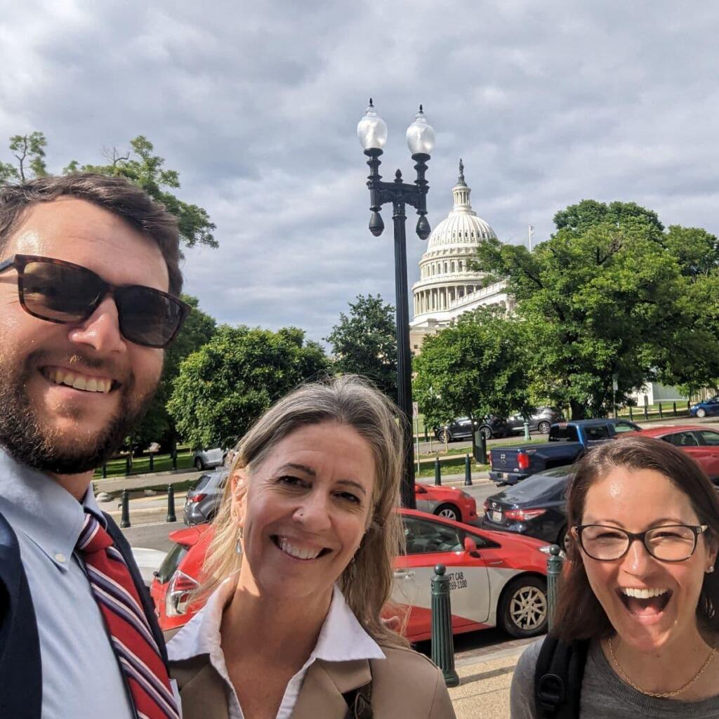 Gordon OTA Organic Week Policy OFRF's Gordon Merrick taking a selfie with coalition partners at OTA's Organic Week in DC with the US Capitol in the background