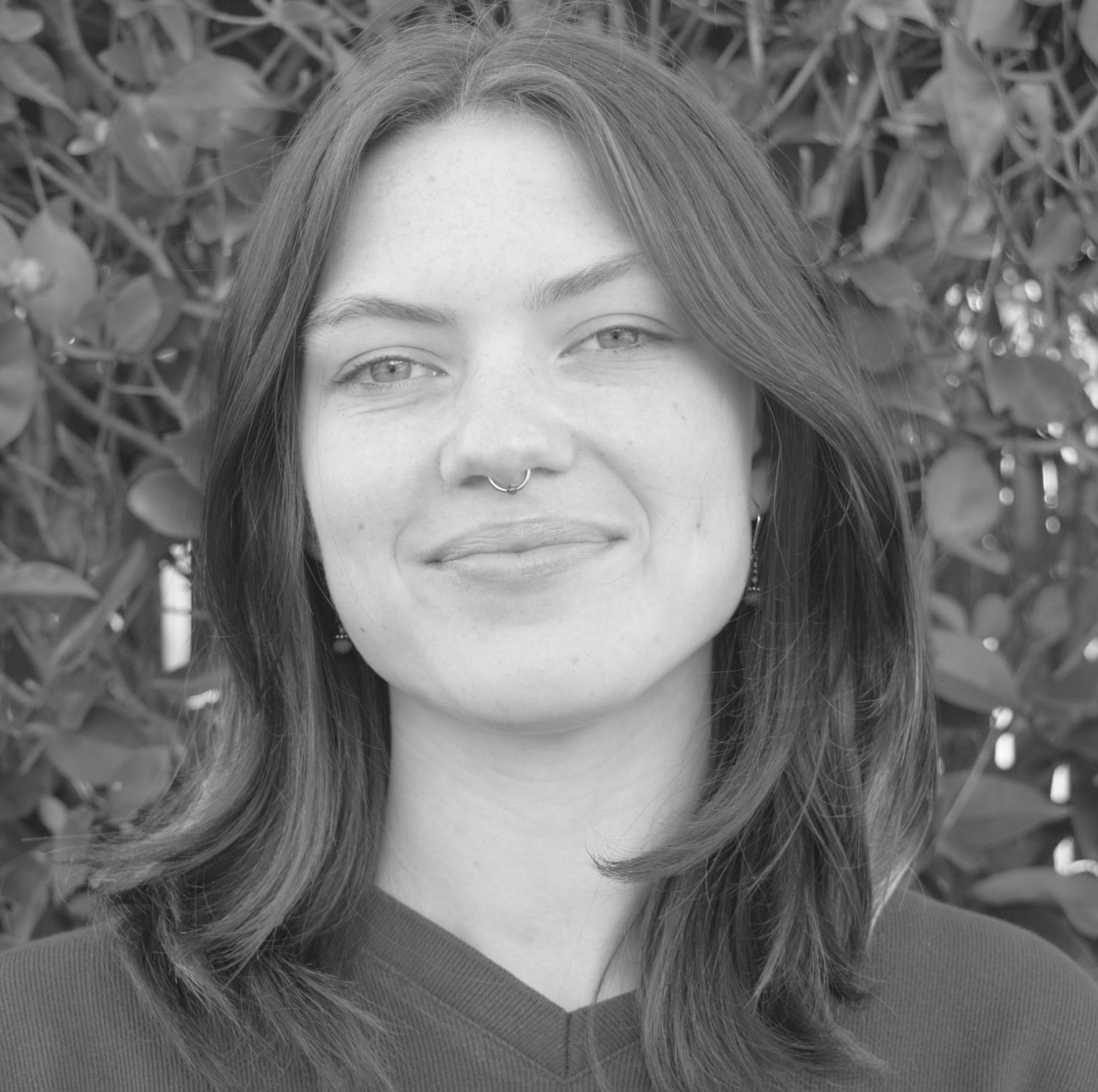 Chloe Sneed office assistant 2025 headshot, b&w