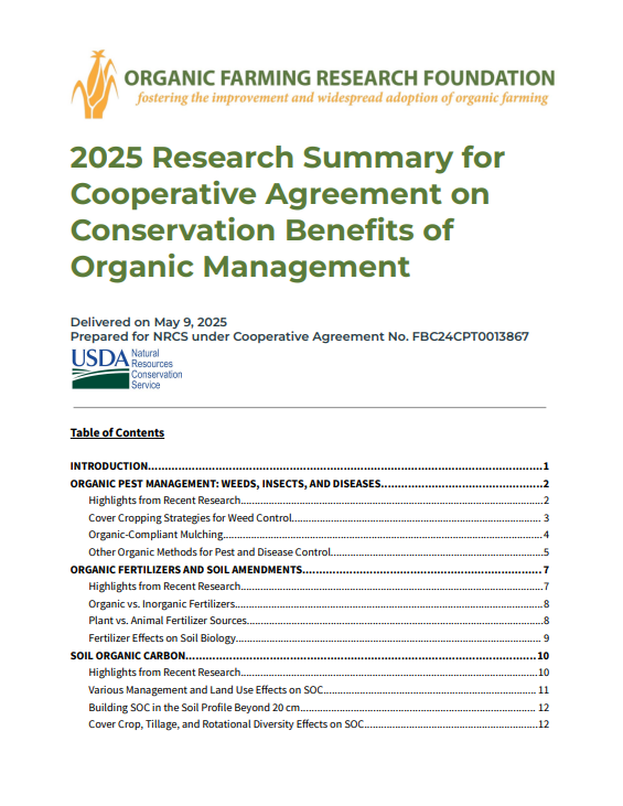 2025 Research Summary on Conservation Benefits of Organic Management