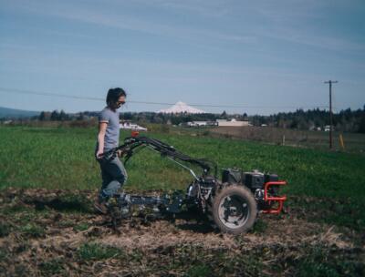 Catherine Nguyen tills her field with a BCS