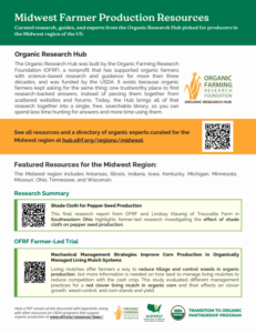 Front page of TOPP Midwest Organic Research Hub Regional factsheet