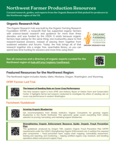 Front page of TOPP Northwest Organic Research Hub Regional factsheet