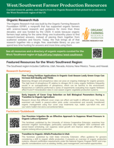 Front page of TOPP West/Southwest Organic Research Hub Regional factsheet